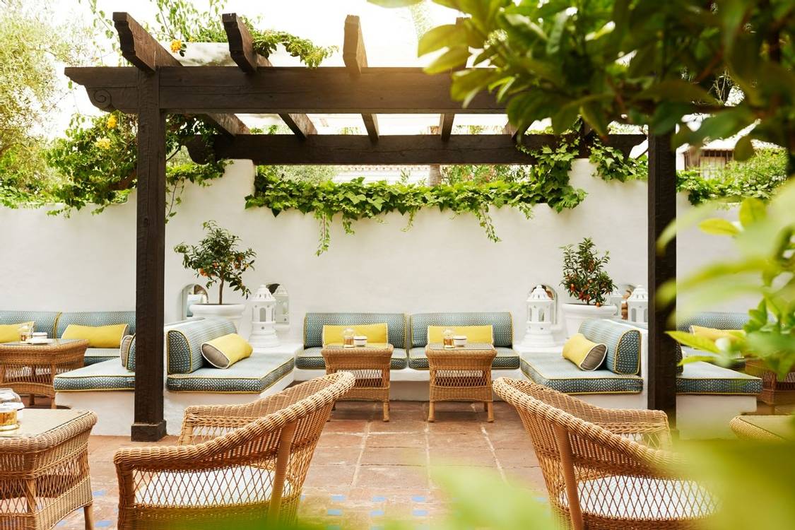 Outdoor seating at Marbella Club in Spain