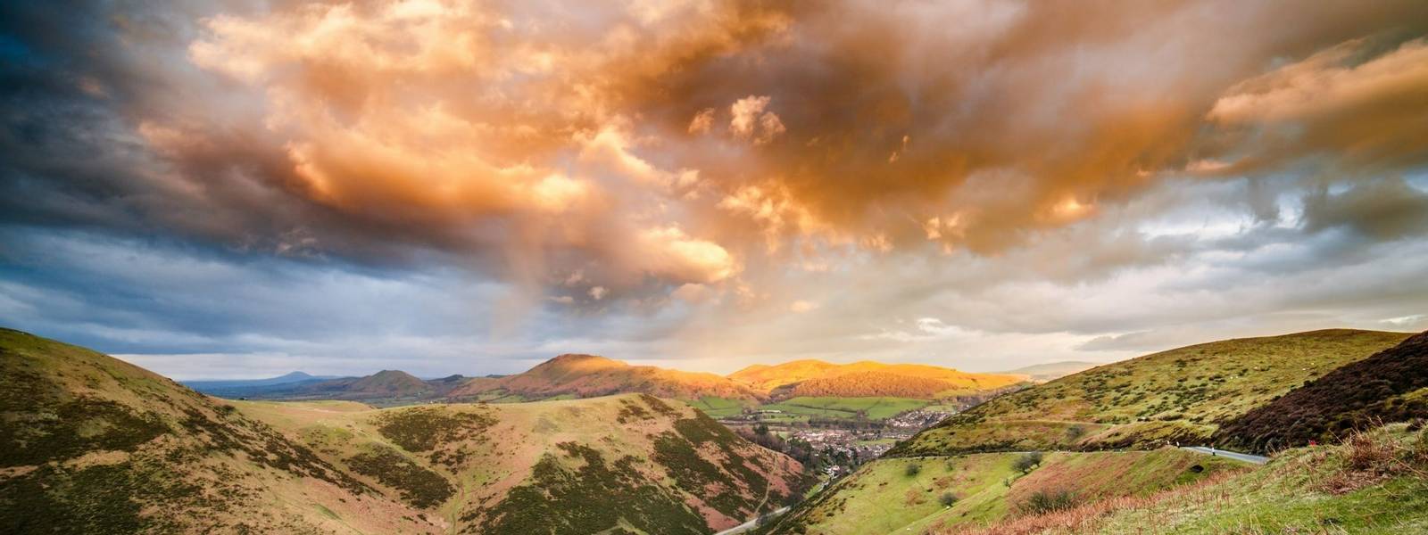 Dramatic Sunset Clouds Over Carding Mill Valley, Shropshire Hills UK