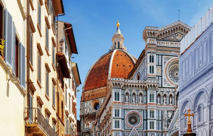 The Cathedral of Saint Mary of the Flower (Florence Cathedral) at historic center of Florence, Tuscany, Italy. View from the…