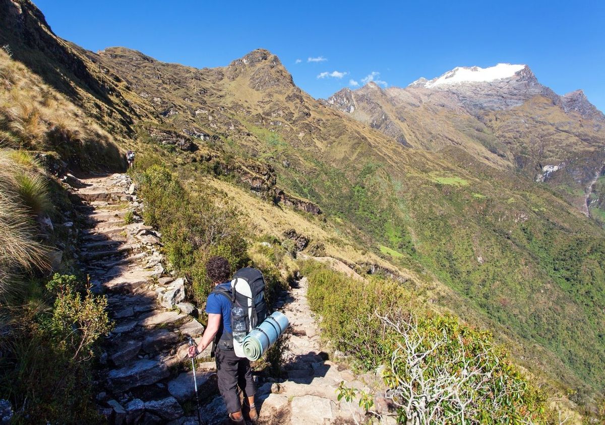 Inca trail, view from Choquequirao trekking trail, Cuzco area, Machu Picchu area, Peruvian Andes