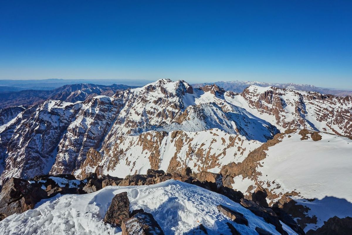 View on Jebel Toubkal in the High Atlas Mountains, highest peak in North Africa and Arab World, Morocco