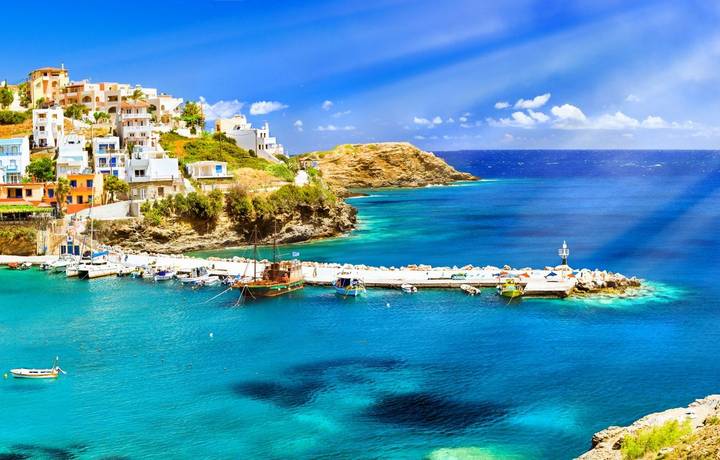 Harbour with marine vessels, boats and lighthouse. Panoramic view from a cliff on a Bay with a beach and architecture Bali -… Harbour with marine vessels, boats and lighthouse. Panoramic view from a cliff on a Bay with a beach and architecture Bali -…