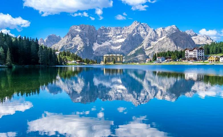 Lake Misurina with reflection of clear sky