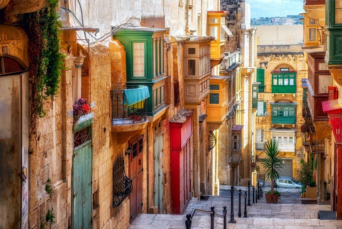 Narrow street in Valletta - the capital of Malta.,