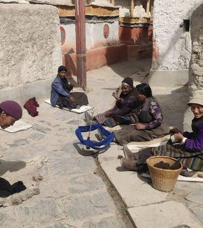 Local women weaving in the walled city of Lo Manthang
