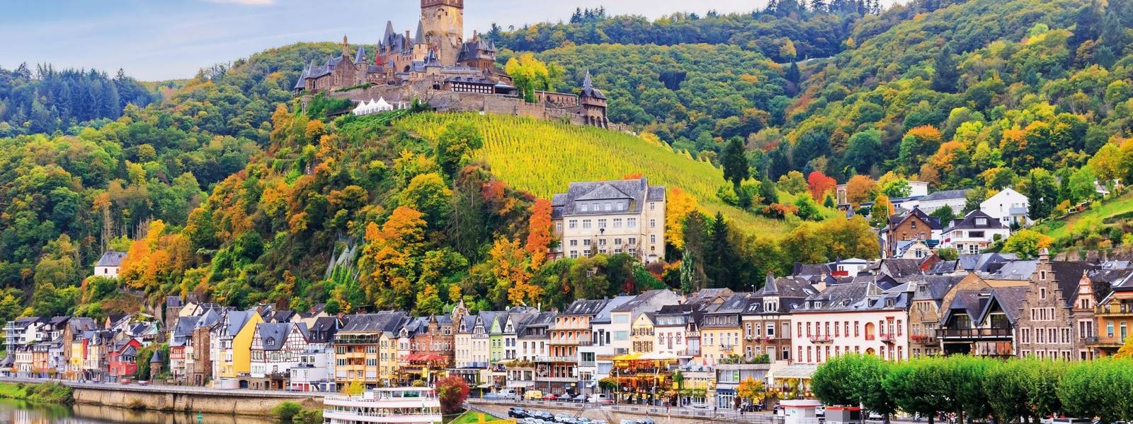 Cochem, Germany. Old town and the Cochem (Reichsburg) castle on the Moselle river.
