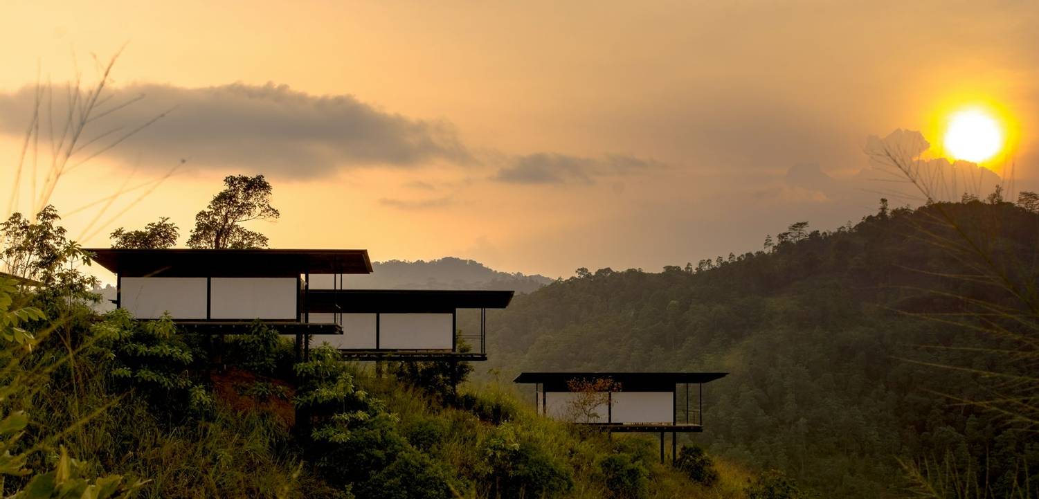 Exterior view of Santani Wellness Resort and Spa in Sri Lanka as the sun sets