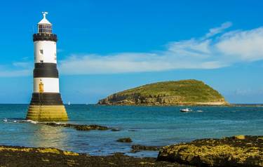 Trwyn Du Lighthouse and Puffin Island in the island of Anglesey  (Wales)