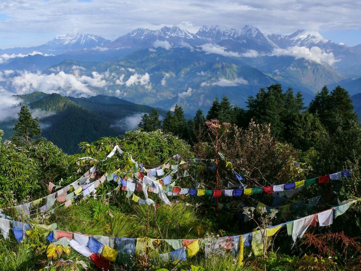 Poon Hill - one of the most visited Himalayan view points in Nepal, view to snow capped Himalaya