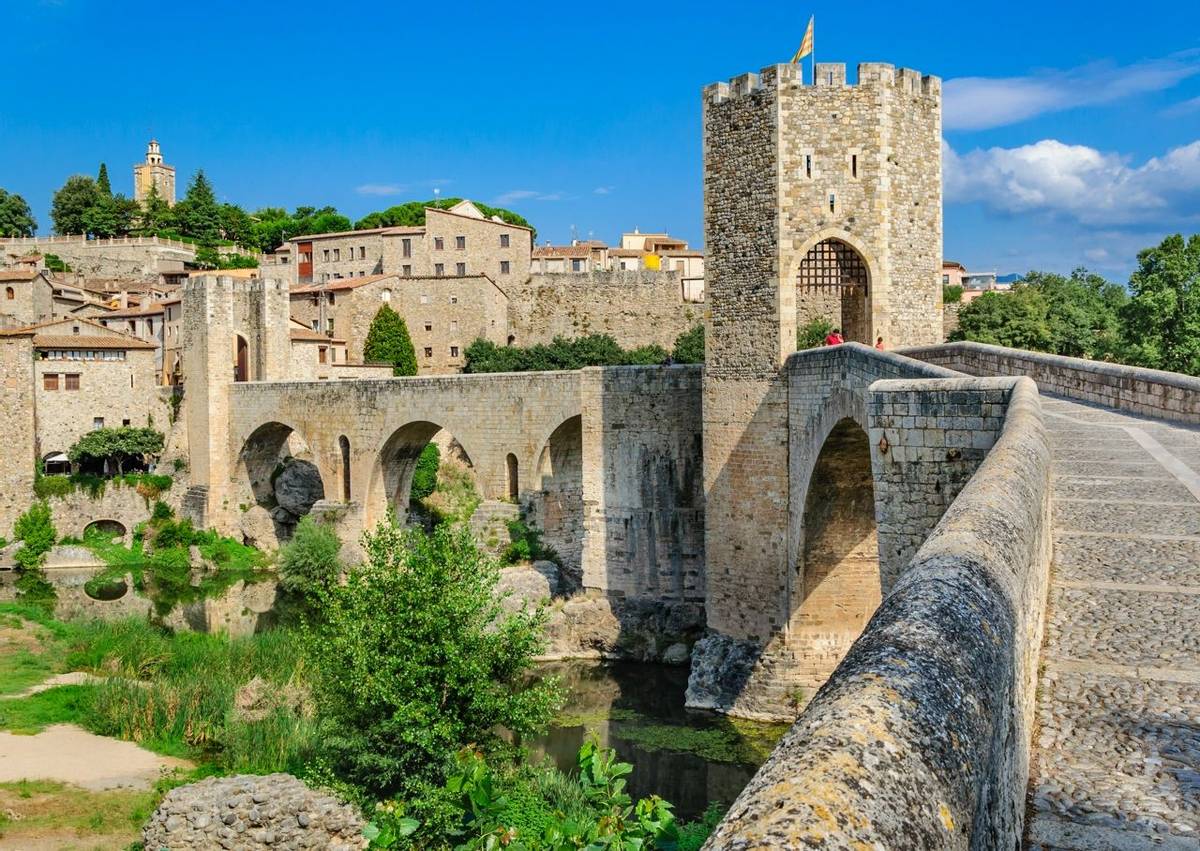 The bridge over the moat into the historic Catalan city of Besalu.