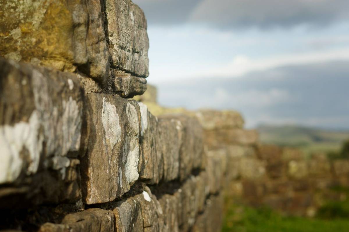 Close up shot of Hadrian's Wall at Walltown Crags in Northumberland.