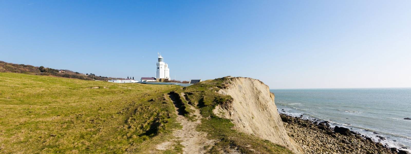 St Catherine's Lighthouse on Isle of Wight at Watershoot Bay in England
