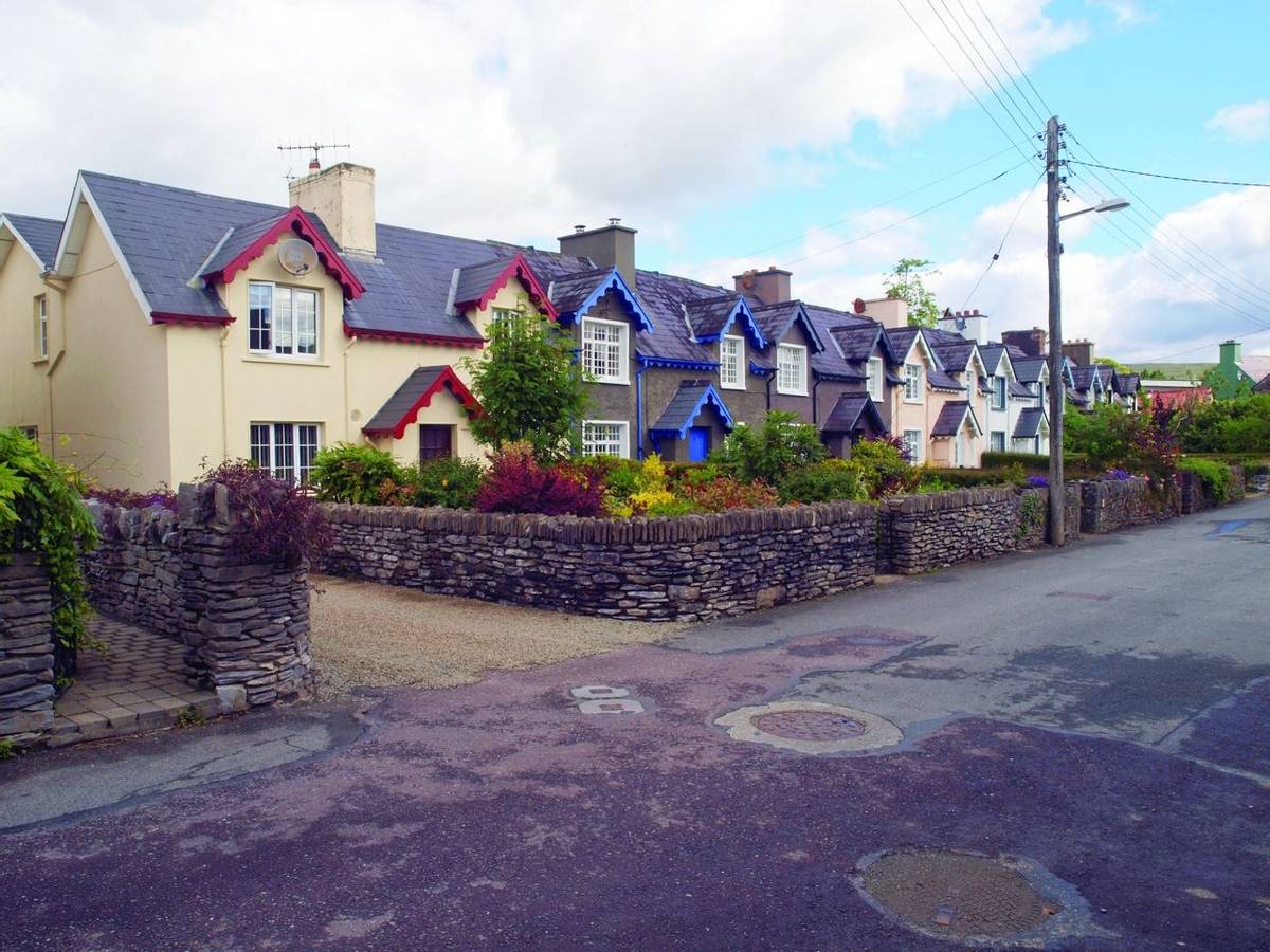 Quaint cottages in the popular town of Kenmare in County Kerry, southwest Ireland