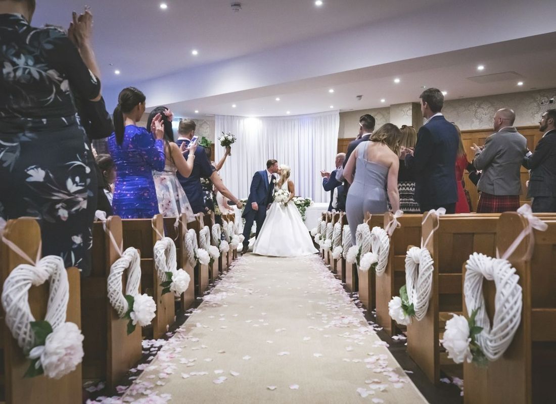 Wedding couple ceremony in a chapel