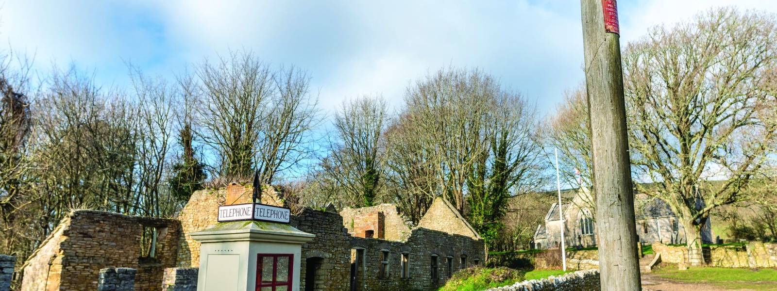 An unusual old telephone box in the ruins village of Tyneham in Dorset.