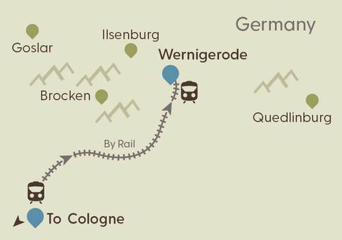 Itinerary map for Rail & Trail through the Harz Mountains