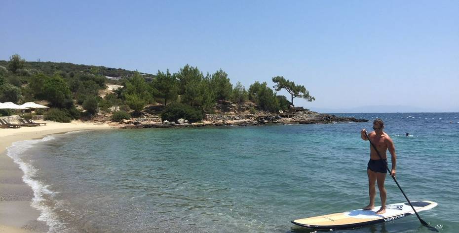 Paul Joseph stand up paddleboarding at Six Senses Kaplankaya