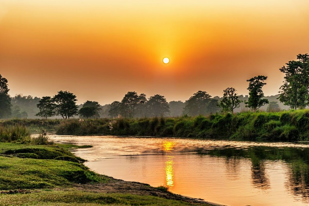 View at the Sunset over the river in Chitwan National Park, Nepal