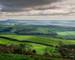 Panoramic view of Portand and Chesil Beach from the hill tops near Abbotsbury in Dorset, UK
