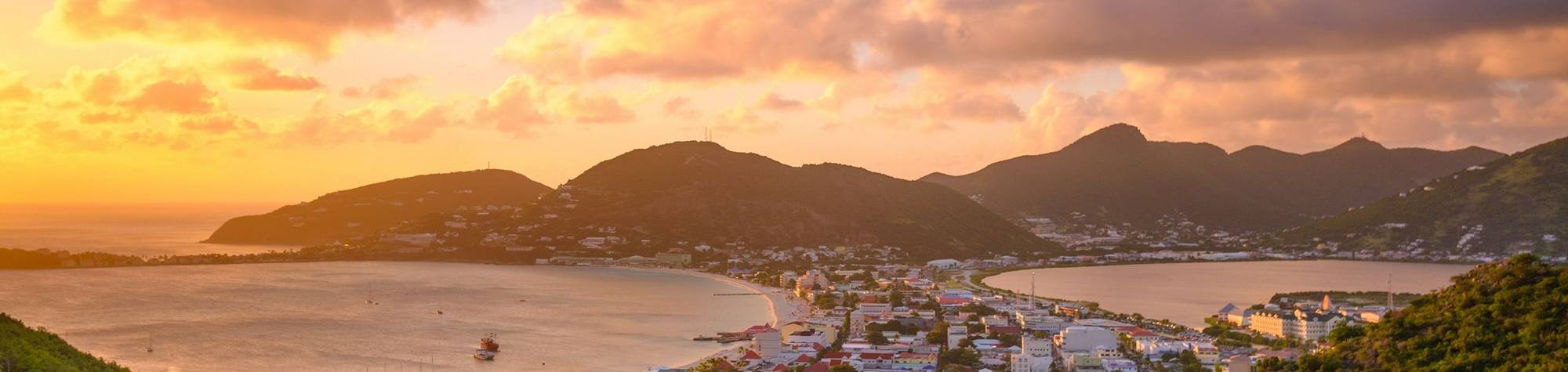 Philipsburg, Sint Maarten, cityscape at the Great Bay and Great Salt Pond.