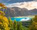 Turquoise Achensee lake near Innsbruck at peaceful and dramatic autumn, Tyrol alps, Austria