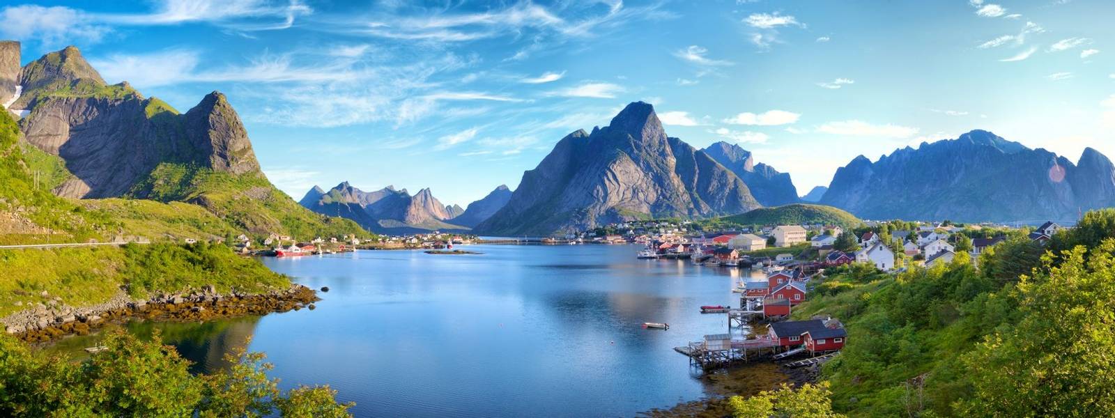 Panoramic view of Reine fishing village, Norway