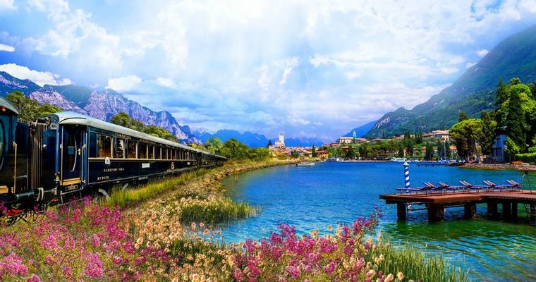 Travel and landmarks of Italy . Scenic lake Lago di Garda