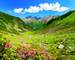 Beautiful summer mountains landscape from Knotenspitze summit in Stubai Tyrol Alps near New Regensburger mountain hut, Austria