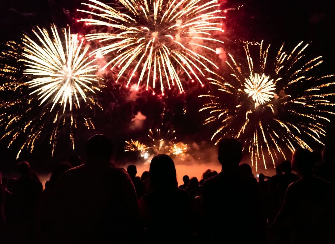 Crowd watching fireworks and celebrating new year