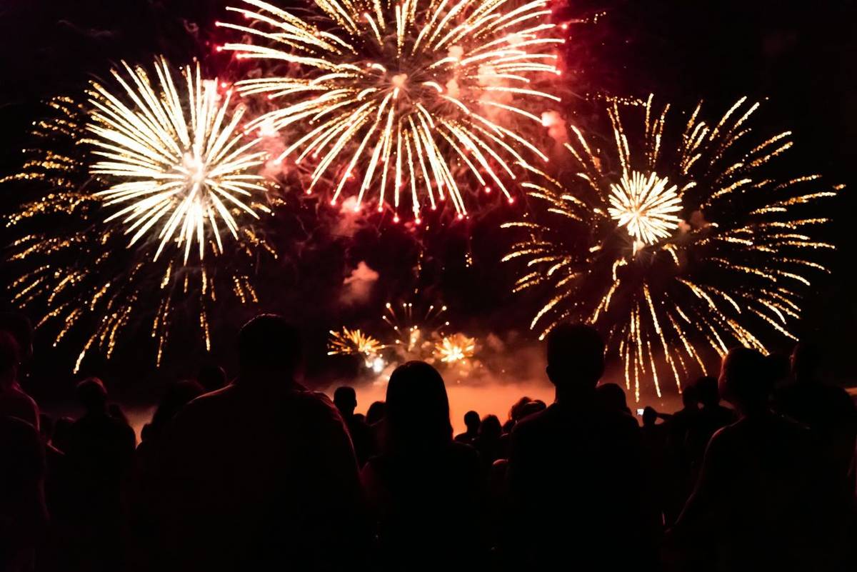 Crowd watching fireworks and celebrating new year