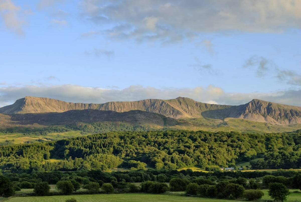 An evening view looking South to the Cadair Idris range. Gwynedd, North Wales