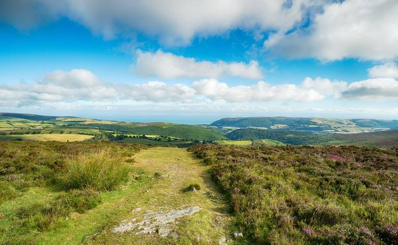 The view from Dunkery Beacon, the highest point on Exmoor and in Somerset and looking out to the coast.