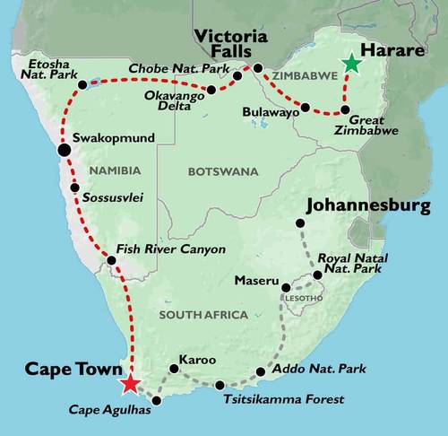 HARARE to CAPE TOWN (34 days) Deltas & Dunes