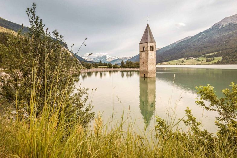 Preidlhof New Lake Reschen and submerged tower - Marion Lafogler.jpg