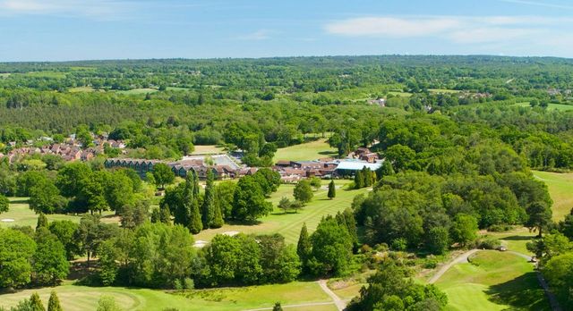 Drone shot of Old Thorns Hotel in the Hampshire countryside