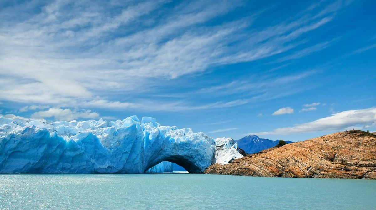 Bridge of ice in Perito Moreno glacier, patagonia, Argentina. Copy space.