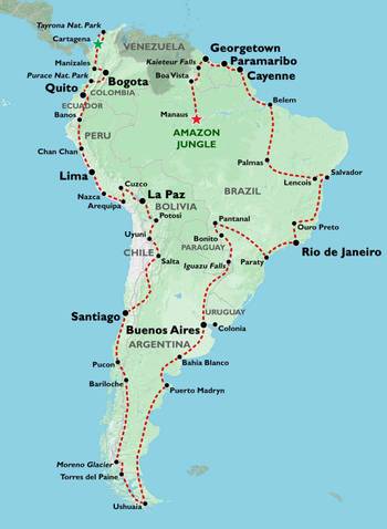 CARTAGENA to MANAUS inc. GUIANAS (27 weeks) Trans South America