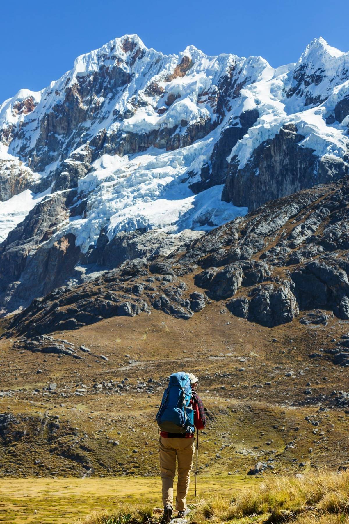 Hiking scene in Cordillera mountains, Peru