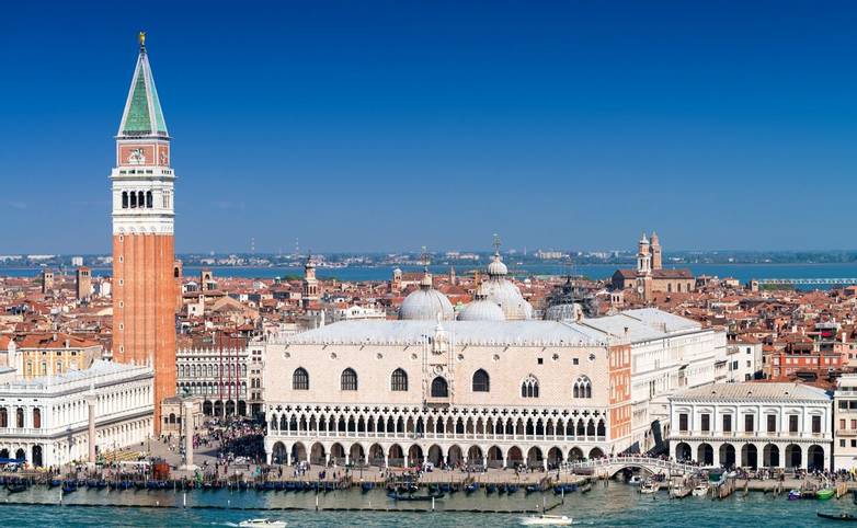 Stunning view of St Mark Square in Venice on a sunny day.
