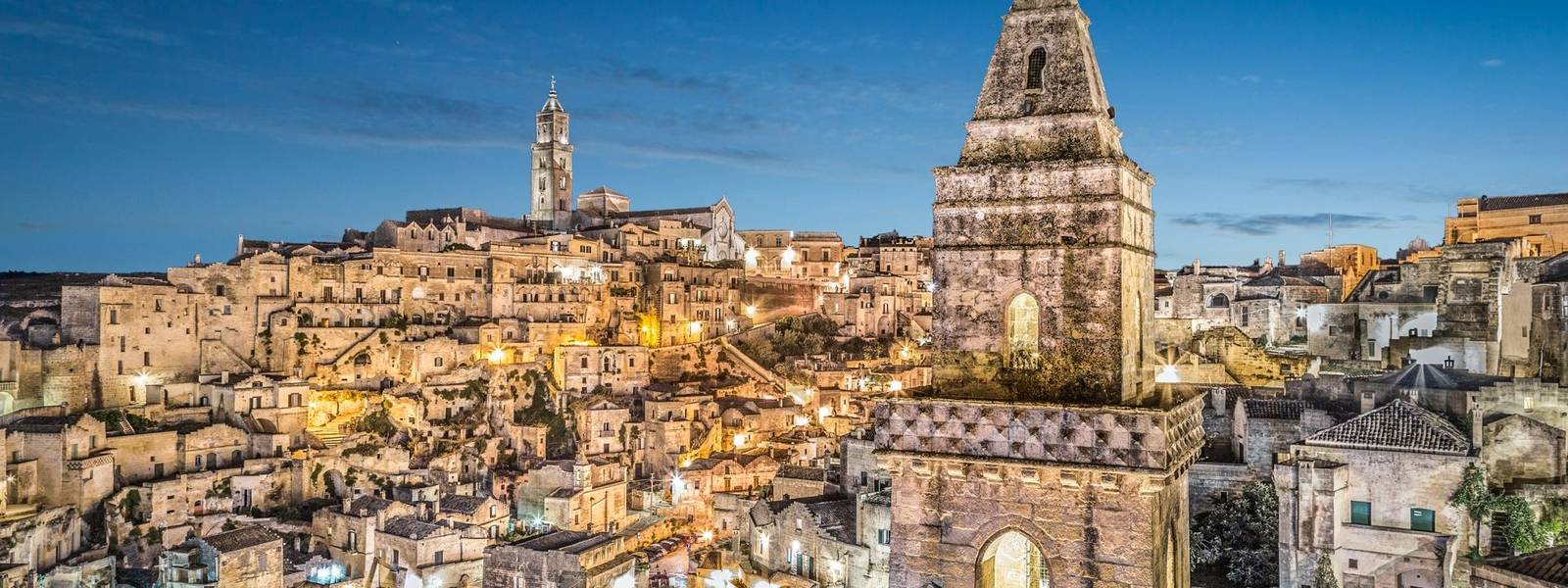 Ancient town of Matera at dusk, Basilicata, southern Italy