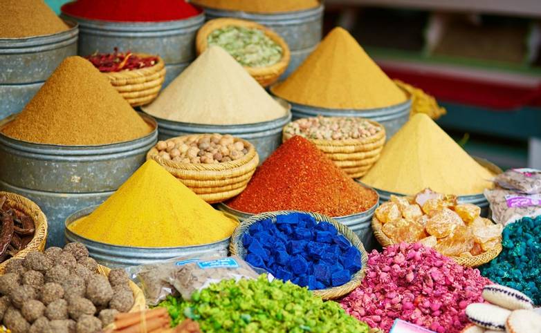 Selection of spices on a Moroccan market