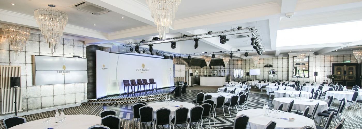 Large conference meeting room setup with av