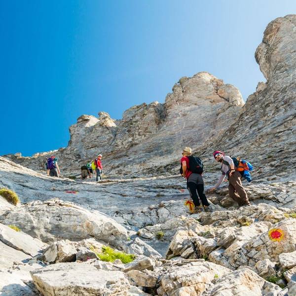 Hikers at the summit of Kilimanjaro, Uhuru Peak, holding up an EverTrek banner