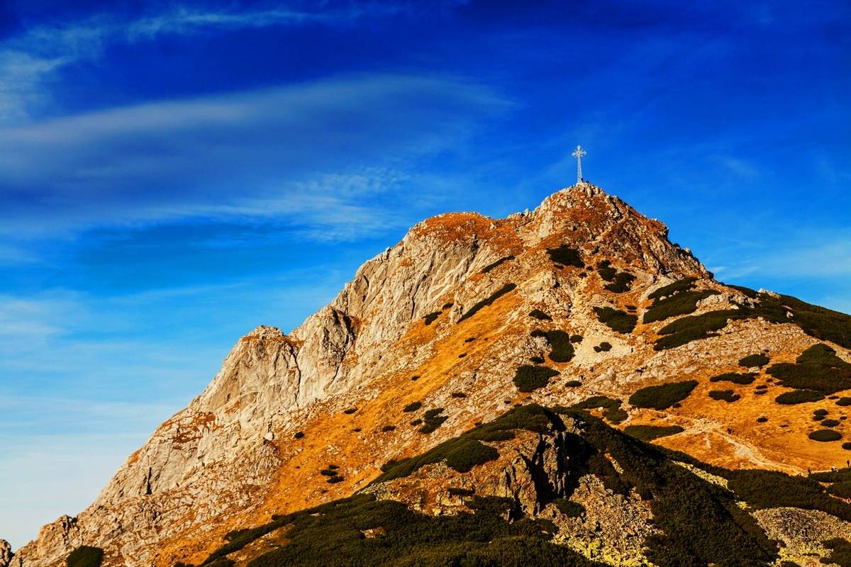 Mountain landscape with rocks and Giewont peak in Zakopane