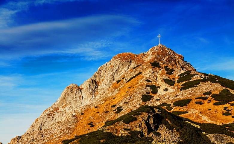 Mountain landscape with rocks and Giewont peak in Zakopane
