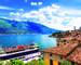 Amazing scenery of Lado di Garda, cruise boat in Limine town. Italy