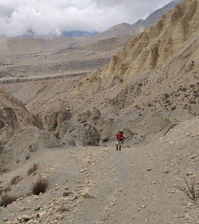 Climbing the trail above Dhakmar village