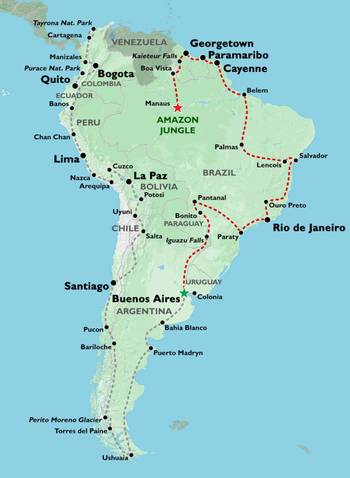 BUENOS AIRES to MANAUS inc. GUIANAS (11 weeks) Trans South America