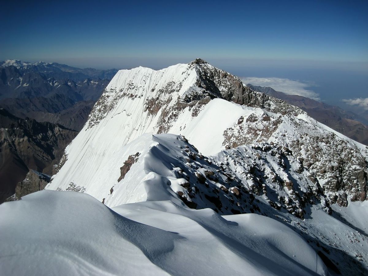 The view towards the south face from the summit of Aconcagua