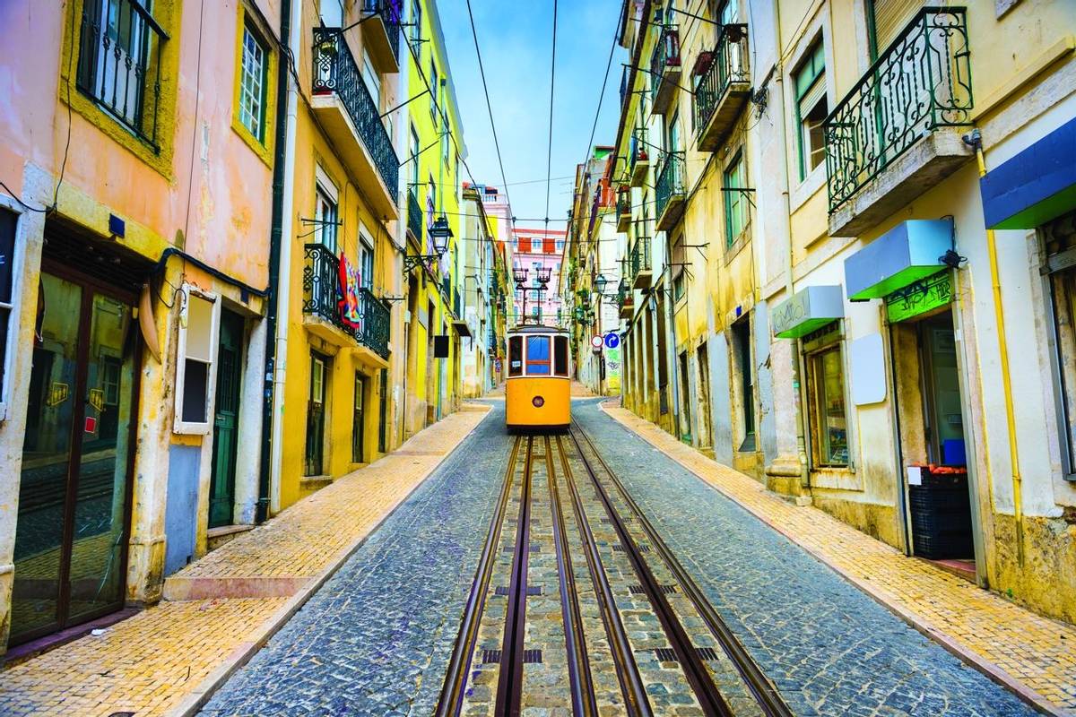 Lisbon, Portugal Old Town Cityscape and Tram